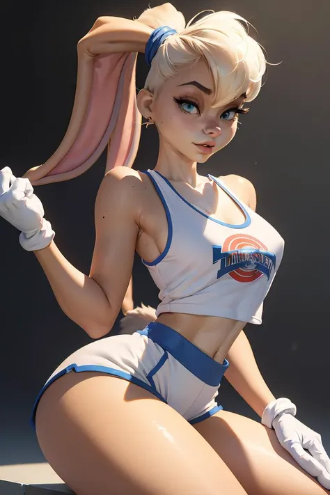 (masterpiece, best quality), 1girl, <lora:lolabunny-guy-v3:1> lolabunny, furry, white shorts, white gloves, tank top, sportswear, animal nose