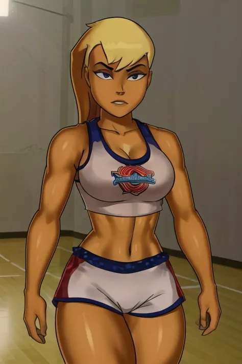 masterpiece, best quality, cowboy shot, 1girl, solo, toned, <lora:SomethingUnlimitedV03:0.6>, <lora:LolaBunny:0.9>, basketball, sportswear, tank top, shorts,