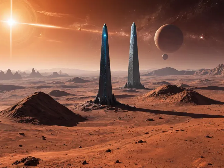 a vast labyrinthine obelisk sprouts from the desert plateau of exoplanet rigel 9, <lora:DreamARTSDXL:0.33> <lora:xl_more_art-full_v1:0.5> <lora:FaeTastic:0.33>