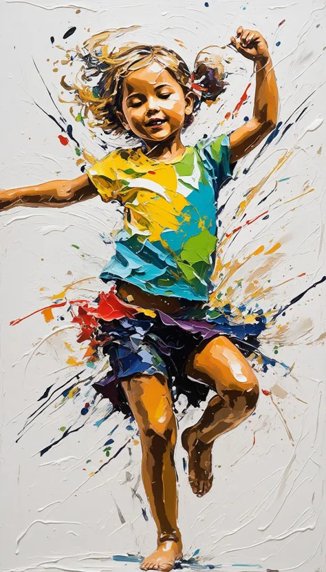 abstract expressionist painting of a dancing child. energetic brushwork, bold colors, abstract forms, expressive, emotional