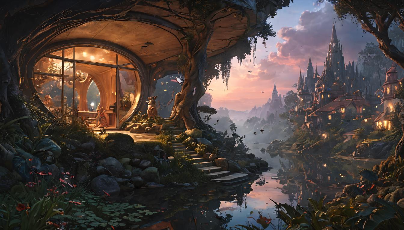 A painting of a fantasy forest with a castle in the background - SeaArt AI