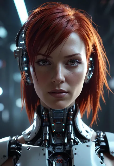 a techno cyber leader of a resistance in a technological dystopian future, cybernetic implants, red hair

cinematic, dramatic lighting, high resolution, detailed, 4k