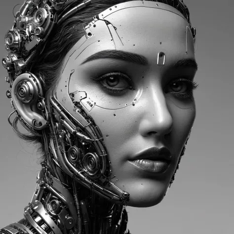 line art drawing avant-garde Mech Dystopia beauty closeup, emphasizing cybernetic makeup looks and futuristic accessories. Utilize controlled lighting to highlight the intricacies of the makeup, creating a visually compelling and high-fashion beauty series with a dystopian edge, 4K, masterpiece , hyper detailed, <lora:add-detail-xl:1>, <lora:volumetric lighting:0.8> Volumetric Lighting Style, <lora:Mech_Dystopia_Style_SDXL:0.5> . professional, sleek, modern, minimalist, graphic, line art, vector graphics