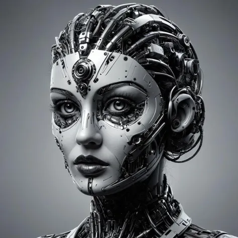 digital art of a bust patterned with black and white stripes with chrome reflections, gold eyes and lips accents, quantum wavetracing and voxel geometry influences, strong industrial urban influences BREAK light silver and dark blue background, selective focus <lora:dvr-trsh:0.8> dvr-trsh  <lora:ral-shrnkwrp-sdxl:1> ral-shrnkwrp