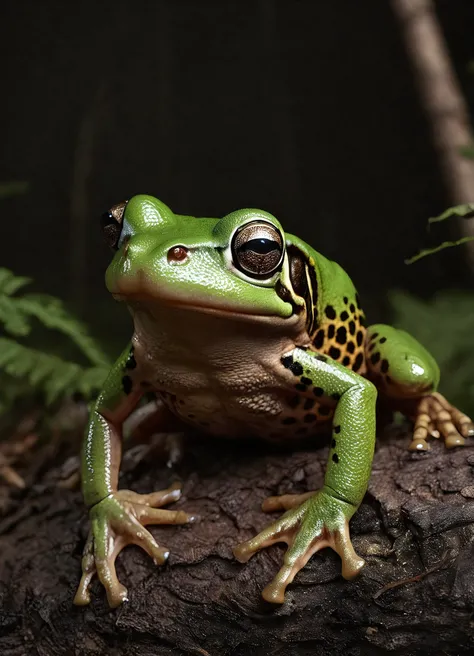 portrait of a poisonous frog, in forest, deep zoom