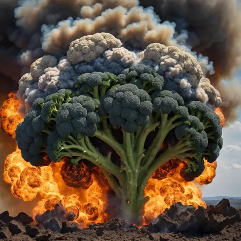 atomic (broccoli:1.6) explosion cloud, a perfect photography by Mark Mann, Wlop, Albrecht Drer, muted wet colors, intricate artwork masterpiece, impressive, fatal, stunning, fire, smoke, masterwork by head of prompt engineering <lora:add-detail-xl:2>