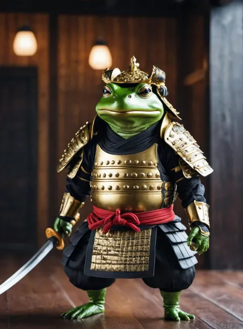 cinematic film still realistic photo of a samurai frog standing, wearing samurai armor, samurai helmet, in a dojo, strike a pose, <lora:add_detail:1>  . shallow depth of field, vignette, highly detailed, high budget, bokeh, cinemascope, moody, epic, gorgeous, film grain, grainy