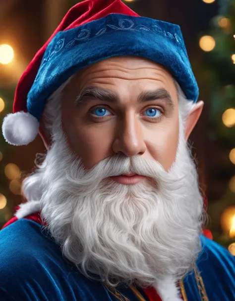 ((blue_Epoch_Elves_male, ((blue skin tone:1.6)), Christmas_Santa, Santa attire)) (RAW, 8k ultra hd, hdr 10+, masterpiece, best_quality:1.2)), blue_big_happy_eyes, happy chubby face, photorealistic, photograph, highly detailed, sharp focus, 8k, photorealism, detailed, kodak portra 400 film, solo, intricate, highly detailed, smooth, sharp focus, epic scale, Epic, stunning, sharp focus, soft lighting, 8k, ((half body shot:1.1))