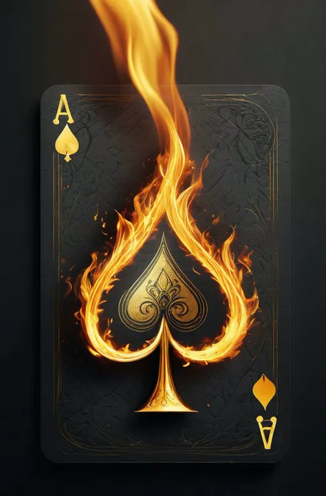a flaming playing card with a spade, in the style of ingrid baars, digital art techniques, alessio albi, caras ionut, dark gray and gold, wallpaper, 8k 3d