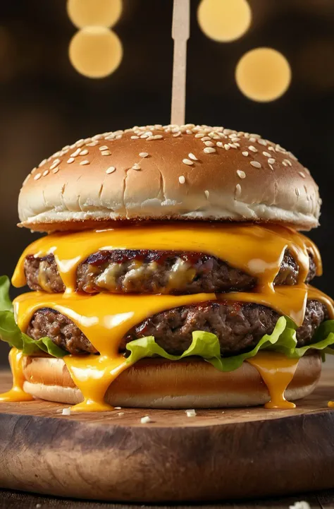 Photo of a burger with cheese from food photograph, food photography, photorealistic, ultra realistic, maximum detail, foreground focus, recipes.com, epicurious, instagram, 8k, volumetric light, cinematic, octane render, uplight, no blur, depth of field, dof, bokeh