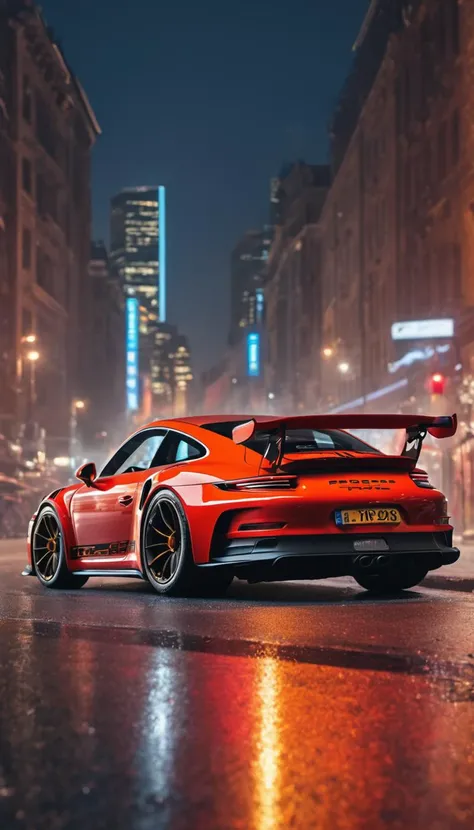 breathtaking visually captivating, stunning scenery, hyper detailed Porsche 911 GT3 RS (992.2) (inspired by Oskar Bakke, Stephan Bauer photography) silver, red decals, red wheels, 100% accurate proportions, 1:1, exact accuracy, physical accuracy, technical accuracy, flying debris, flying small piece of glass scatter around, epic city scape, burn disc brakes, light smoking tires, masterpiece, neon, realistic, highres, (masterpiece, top quality, best quality, official art, beautiful and aesthetic:1.2), 8k extreme detailed, colorful, highest detailed, fantasy, epic, elegant, sharp focus, soft lighting, vibrant colors, create shallow depth of field with long exposure fine detail