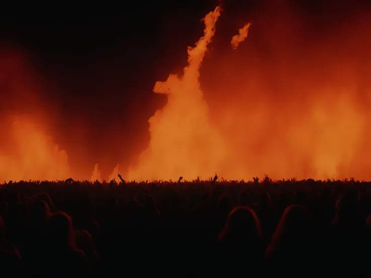 crowd of people in inferno <lora:inferno:1> , all over, black background, concert stage