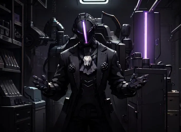 (best quality), 1boy with machine_Tail, solo, male focus, mask, black gloves, whistle, horror theme,(Gloves), darkness,machine, black theme, very detailed background,(amethyst),tungsten filament,cyberpunk,computer screen,(biopunk) Laboratory,8k,cute pose, <lora:bondrewdLora_v2:1>, <lora:gachaSplashLORA_gachaSplashFarShot:0.3>