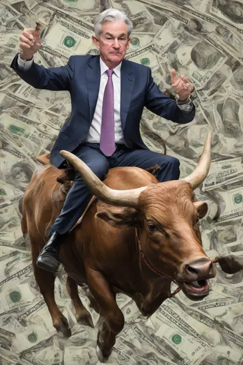 <lora:PE_JPOW:0.8> PEJPOW, jerome powell,closeup,
riding a bull, holding dollar bills