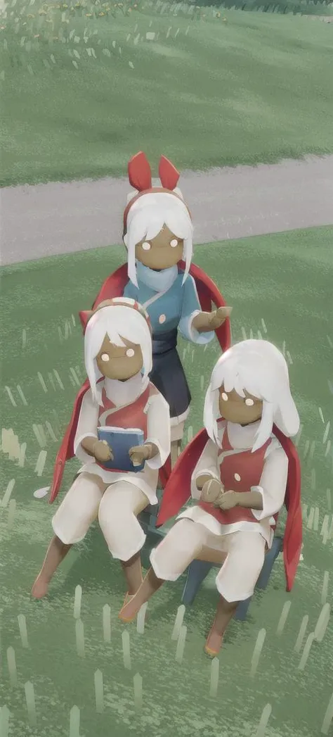 masterpiece,best quality,ultra high res,guangyu,
2 girls,sitting on a park bench reading a book with red headphones,