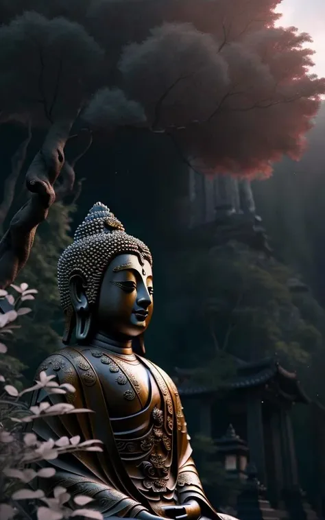 (best quality,masterpiece, intricate,ultra-detailed,realistic,RAW photo,8k uhd,ultra high res,photorealistic style,cinematic scenes, sharp focus,dramatic lighting,extremely detailed CG unity wallpaper) ,a small and a large Buddha statue in the temple, <lora:buddha_scenery_v1_100:1>