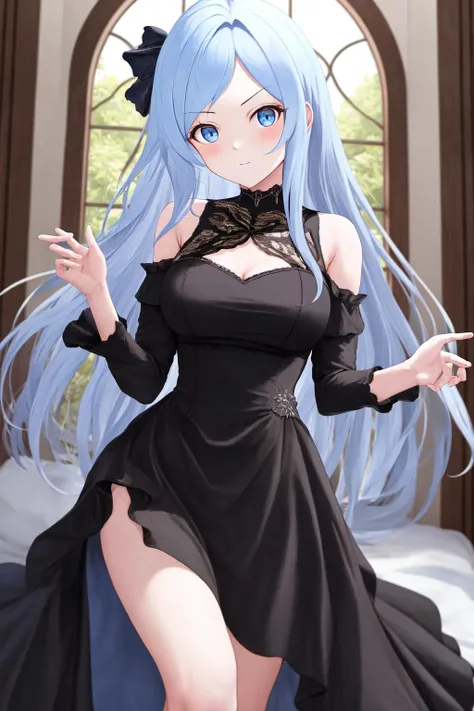 masterpiece, best quality, highres, amazing, long hair, blue hair, side ponytail, hair flower, blue flower, blue eyes, vertical stripes, black dress, long sleeves, lace gloves, black gloves, white skirt, black thighhighs, standing, cowboy shot, outdoors, snow, smile, (masterpiece、Highest quality、High resolution、Ultra-high-definition CG、8k size wallpaper, super detailed skin, detailed, beautiful detailed eyes), BREAK, ass pov, sit astride, girl on top, focus pussy, black hair, drop eyes, student, BREAK, Sex:1.5, pussy juice:1.5, ((smile)), cum pussy:1.9, baby face, BREAK, Shopping mall, pussy in small penis, erectile nipples, Put your hands forward, peeing, Phimosis, Round eyes、Terribly violent sex acts、((Medium chest))、A large amount of bodily fluids splashing、BREAK、small penis, Live-action background、