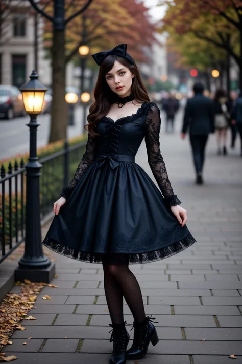 (autumn season:1.2),(at noon:1.2),<lora:LCM_LoRA_Weights_SD15:1>,<lora:detail_slider_v4:1.4>,(desirable gothic****ta) adult Girl, slender build, medium dark hime cut hair, black american, dark skin, hazel eyes, wearing Haunting gothic****ta attire with a black dress featuring spiderweb lace, fishnet stockings, studded ankle boots, ribbon headband with bow accents, set in Fountain Plaza, Central fountain surrounded by meticulously trimmed rose bushes, benches with ornate metalwork, cobblestone pathways radiating outwards, tall lampposts casting a warm glow in the evening ,
fantasy portrait photography, beautiful eyes, ethereal beauty, magical atmosphere, whimsical element, enchanting composition, mystical storytelling, professional lighting, imaginative concept, creative styling, otherworldly aesthetic, fantasy romance, surreal visual, enchanting character, captivating narrative, intricate detail, vibrant color, fantastical landscape,(fullbody shot:1.3),(fullbody shot:1.1),(full body:1.3),(fullbody:1.3),(full body photo:1.3),(full body view:1.3),(wide shot:1.3),front view:1.1,(full body portrait:1.3),