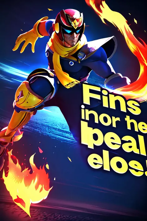 Highly detailed, High Quality, Masterpiece, beautiful, CaptainFalcon, <lora:CaptainFalcon:0.9>, helmet, (yellow gloves), scarf, running, clenched hands, fire