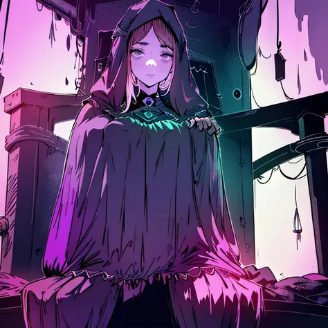 (masterpiece, best quality), 1girl, disgusted face, man, hacker, computer room, beautiful face, viewer from below, light from below, high contrast, simplicity, sitting by the tree, (purple neon prison), (((monochrome prison cells))), ((black background)), (dark purple prison lights), mid close <lora:fia_the_deatbed_companion:1>