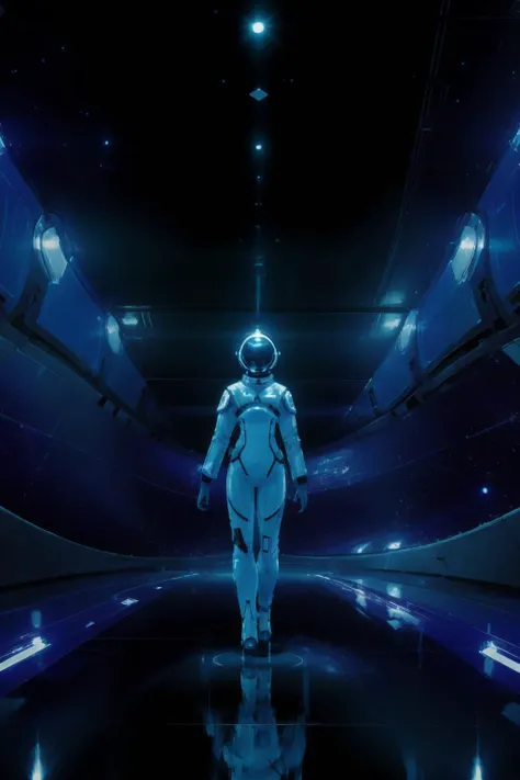 1 woman
bright 
spot light 
sci-fi
space suit
negative space
teamLab
 Pascal Blanche
(best quality, masterpiece )