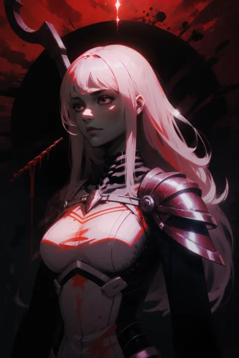 a gorgeous female human necromancer, long silver hair, 
scythe , bone armor, glowing red eyes,
  methurlant
fantasy,
dark room, dim light , blood moon,
high contrast, best shadow, cinematic lighting
hyperrealism, surreal 
<lora:add_detail:1>   <lora:methurlant:1>