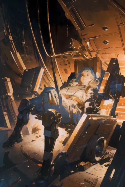 cinematic shot of 1 woman, 
 mechanical limbs,  
Donato Giancola
space ship, deck
cinematic lighting ,  high contrast
( best quality, masterpiece )
 <lora:Retro SciFi v.5:0.7>