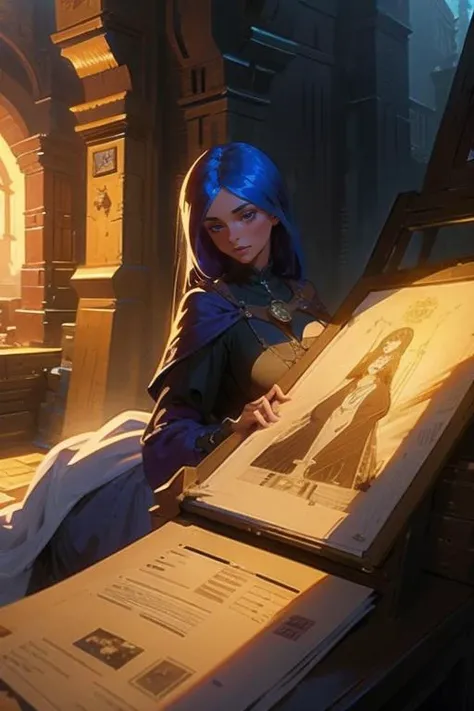 Masterpiece, best quality, a professional illustration of a gorgeous woman working in an high fantasy medieval city setting, <lora:GoodHands-beta2:1.2>