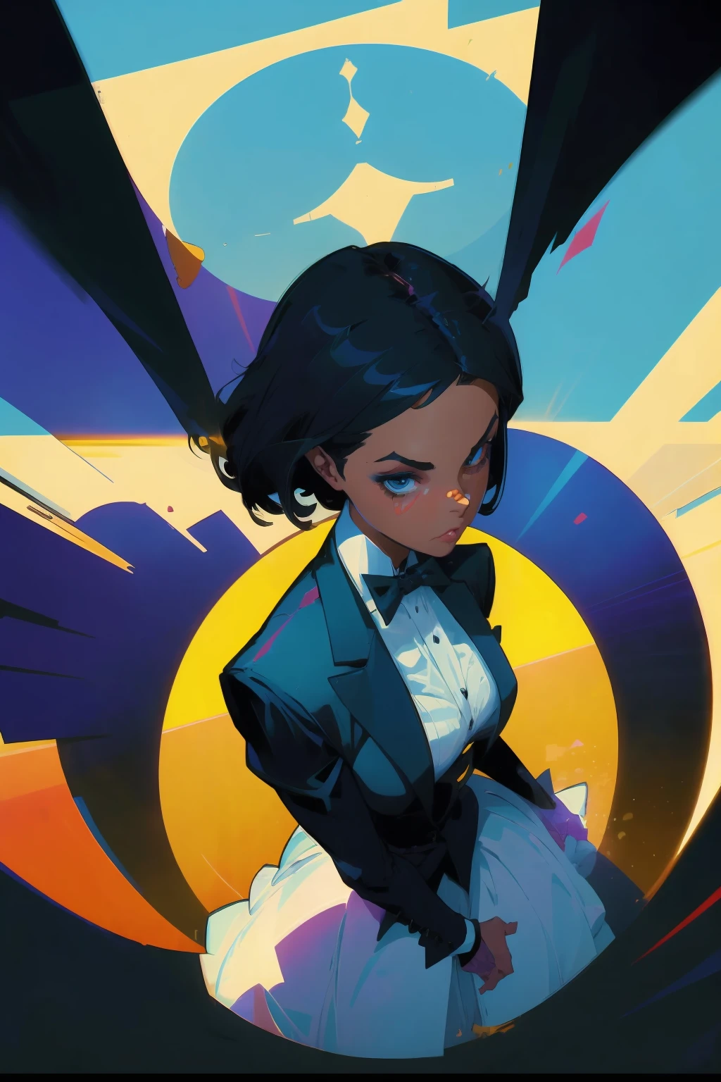 1girl ( by adam hughes) magician , tuxedo
high contrast, best shadow, cinematic lighting
(masterpiece, best quality:1.3),