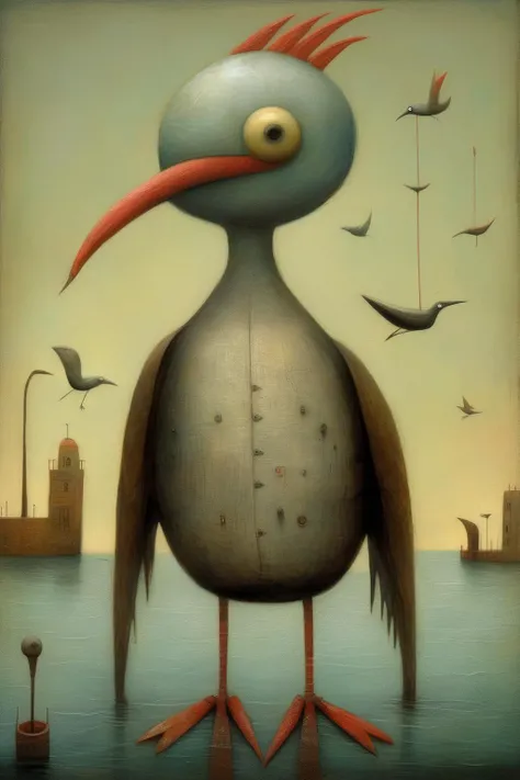 <lora:Shaun Tan Style:1>Shaun Tan Style - wader bird in the style of shaun tan