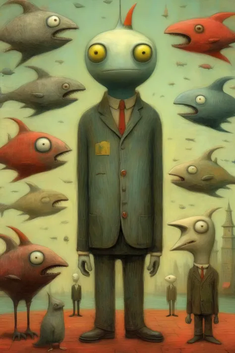 <lora:Shaun Tan Style:1>Shaun Tan Style - the weird zone, surrealistic scifi, mix the art styles of Van Gogh and Shaun Tan