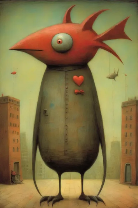<lora:Shaun Tan Style:1>Shaun Tan Style - lovestruck beast by Shaun Tan.