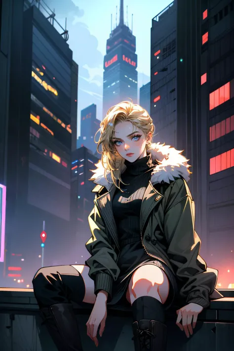 ((ultra detailed, masterpiece, absurdres))
<lora:UncElena:0.9>
UncElena, 1girl, solo, blue eyes, blonde hair, Faux fur coat, turtleneck sweater dress, over-the-knee boots , in front of Urban rooftop with neon-lit billboards, dynamic lighting, modern and edgy cityscape