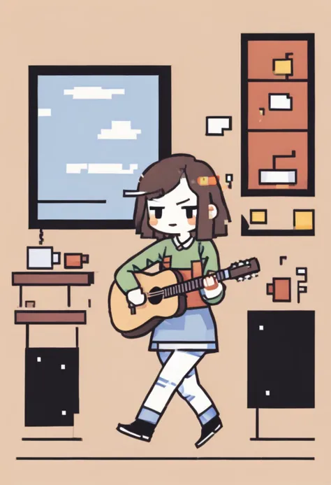 pixel-art best quality, a girl playing guitar in the cafe <lora:shinyunbok_cute_lora:1> . low-res, blocky, pixel art style, 8-bit graphics