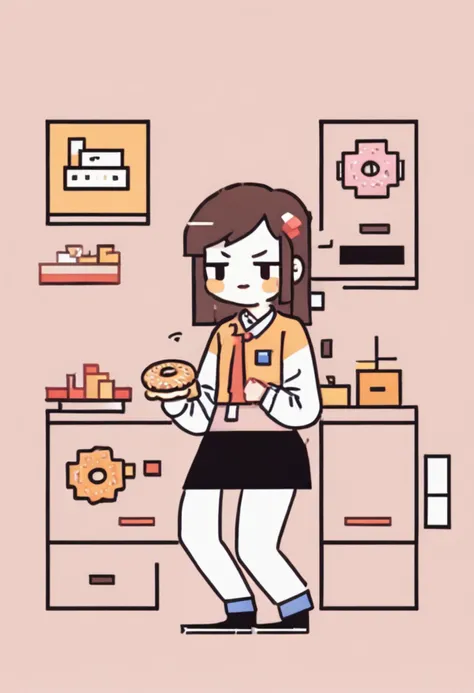 pixel-art best quality, a girl eating a donut in the cafe <lora:shinyunbok_cute_lora:1> . low-res, blocky, pixel art style, 8-bit graphics