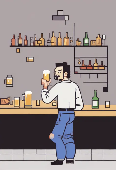 pixel-art best quality, a man drinking a beer at the bar <lora:shinyunbok_cute_lora:1> . low-res, blocky, pixel art style, 8-bit graphics