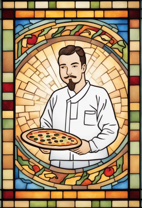 Stained glass style best quality, a man eating a pizza in the restaurant <lora:shinyunbok_cute_lora:1> . Vibrant, beautiful, translucent, intricate, detailed