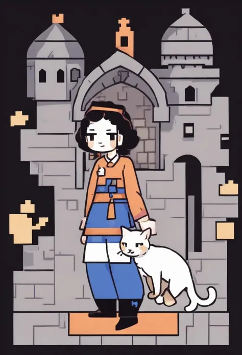 pixel-art best quality, a lady with a cat in the castle <lora:shinyunbok_cute_lora:1> . low-res, blocky, pixel art style, 8-bit graphics