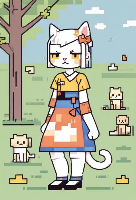 pixel-art best quality, a cat wearing a dress in the park <lora:shinyunbok_cute_lora:1> . low-res, blocky, pixel art style, 8-bit graphics
