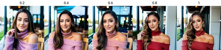 piercing eyes, looking straight, a 20 year old cute BrittBaker very happy, wearing an off-shoulder sweater, choker, closeup portrait, in a outdoor cafe in 2015, afternoon light, <lora:BrittBaker:0.2>