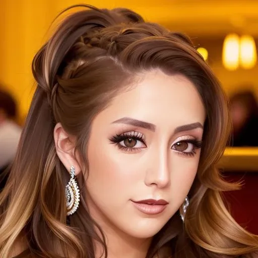 portrait photo of BrittBaker beautiful woman hair updo upsweep nightclub sitting at bar (masterpiece) (best quality) (detailed) (8k) (HDR) (wallpaper) (cinematic lighting) (sharp focus) (intricate) <lora:BrittBaker:1>