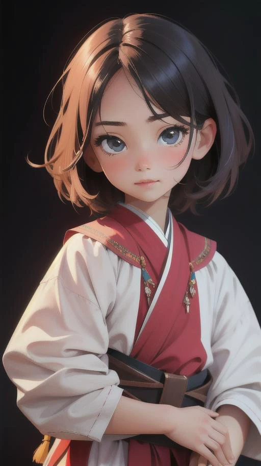 fuse haplogroup D1a1a1 and haplogroup O1b2, high quality, masterpiece, portrait, 1girl, , Hmong, Straight hair, short hair, Single eyelid, child,
