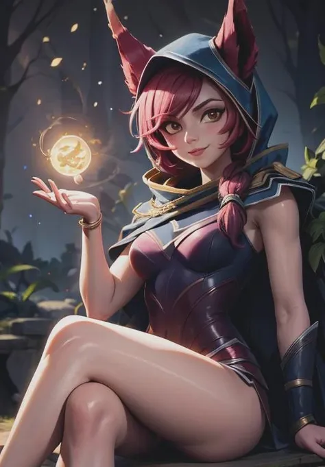 <lora:xayah:0.8>, xayah, smirk, seductive smile, sitting,, (magical, magnificent, masterpiece:1.3)