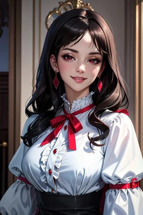 ((Masterpiece, best quality)),edgQuality,smirk,smug, smile,
edgCT, a woman in a blouse, puffy sleeves,wearing edgCT,chic top ,ribbon,cape
<lora:edgChicTops1:0.7>
<lora:Nevin:0.25>Nevin,dark hair,red eyes,