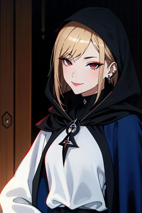 ((Masterpiece, best quality)),edgQuality,smirk,smug, hair inside the hood,short hair,
edgCultist, solo, looking at viewer, blue eyes, 1girl, upper body, male focus, hood, facial hair, cross, cloak, hood up, pentagram ,wearing edgCultist_hood,ominous,dark
<lora:edgCultistHood:0.85> <lora:MarinKitagawa:0.65>gradient blonde hair color, piercings, choker,red eyes,