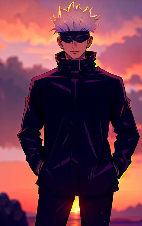 (masterpiece, best quality:1.4), insaneres, absurdres, solo, looking at viewer, BREAK
Masked_GojouSatoru_ownwaifu,
1boy, black blindfold, gojou satoru, gradient hair, male focus, white hair, short hair, covered eyes, spiked hair, blindfold,
black jacket, high collar, long sleeves, black pants, black shirt,
(contrapposto, hand on hip), sunset, sidelighting, outdoors, <lora:JujutsuKaisen_GojouSatoru_ownwaifu:1> , depth of field
,