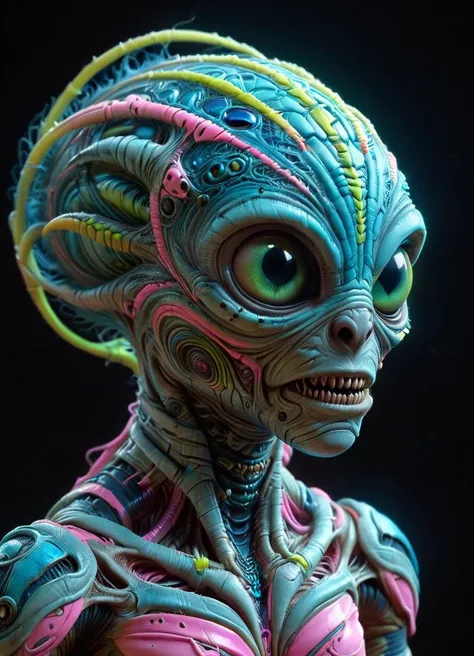Space Alien, close-up, hyper detailed, artstation, sharp focus, studio photo, intricate details, highly detailed, <lora:ais-bndgs-sdxl:0.55> ais-bndges <lora:GCXL_v4_bf16:0.65> <lora:xl_more_art-full_v1:0.7>, Ombre color scheme of neon blue, neon pink, neon yellow, neon green, neon orange,, subsurface scattering, Photorealistic, Hyperrealistic, analog style, realistic, film photography, soft lighting, heavy shadow