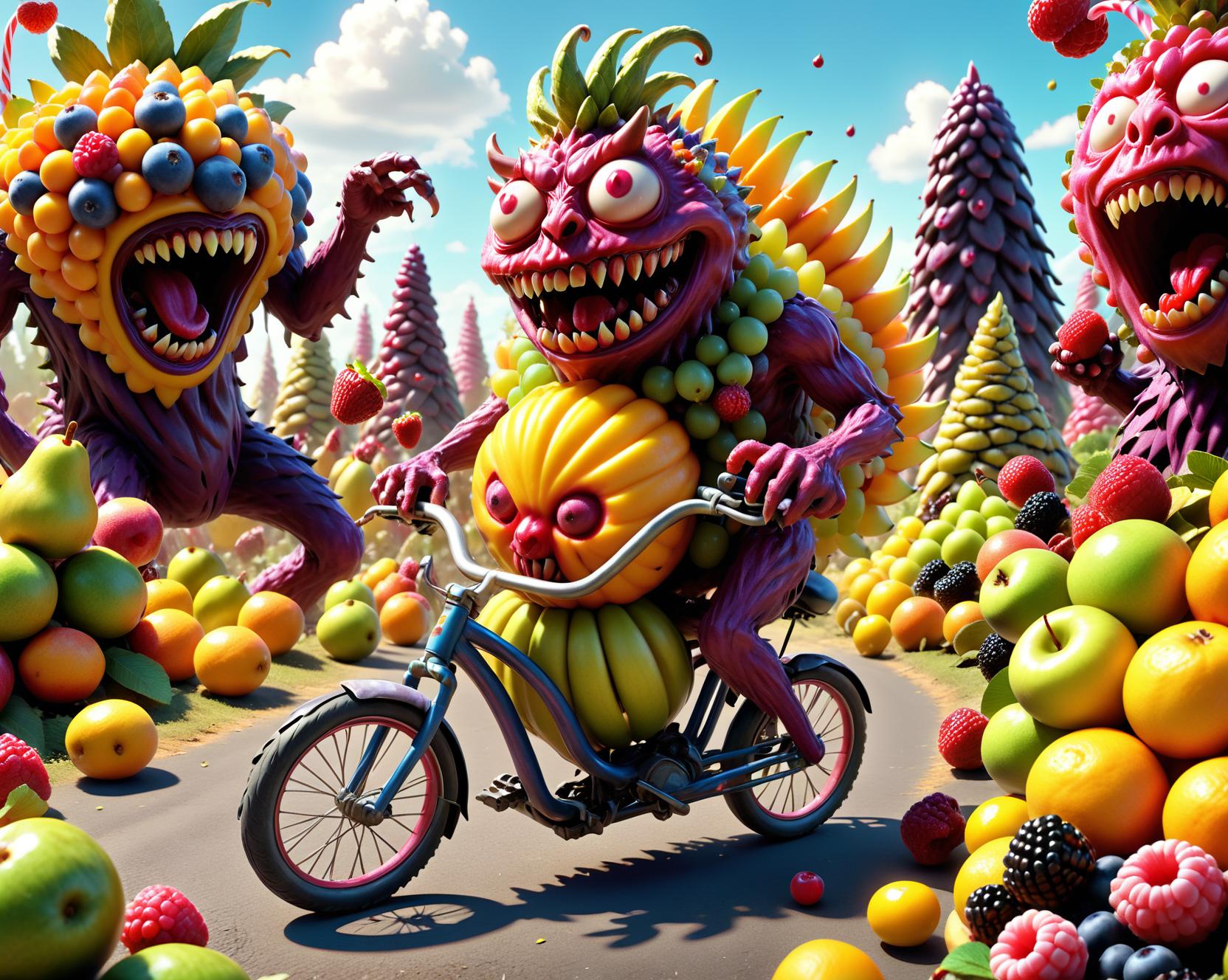 There are many fruits and vegetables on display in a park - SeaArt AI