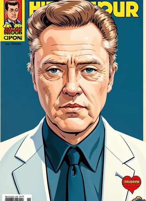 comic book portrait in the style of Herge , cwo1, man, simple background, white background, epic art <lora:ChristopherWalkenOld:0.9> pervpulp15