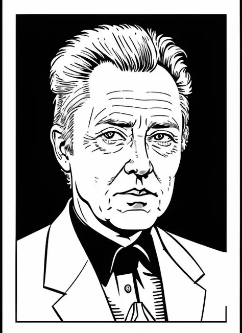 comic book portrait in the style of Herge , cwo1, man, simple background, white background, epic art <lora:ChristopherWalkenOld:0.9> coloring-book-style